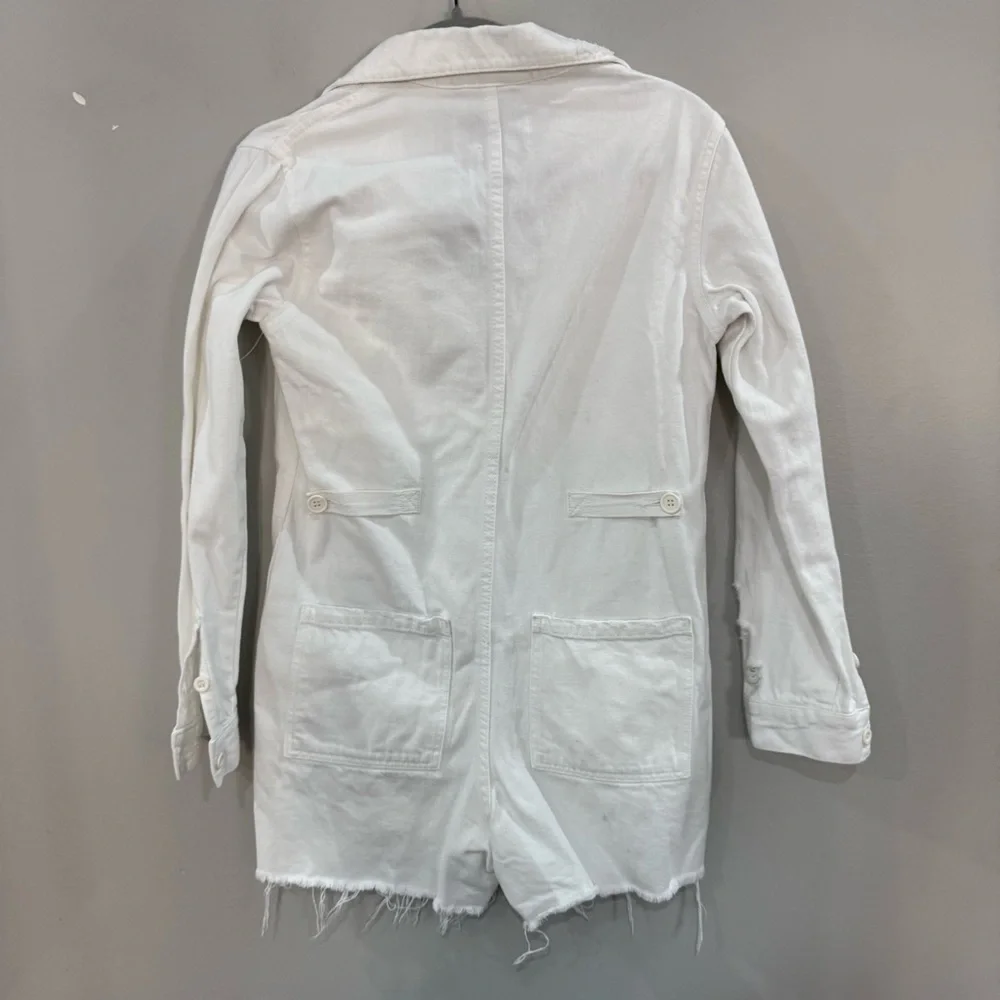 Pistola Romper Freda Button Down Long Sleeve in White Denim
